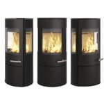 Haas+Sohn VITUS.l Stahl Kaminofen 3-Sichtscheiben mit Kochplatte mit Holzfach und Türe tief-schwarz