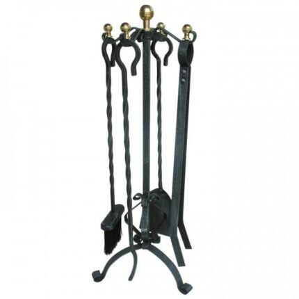 Kaminbesteck 4 tlg. schwarz Messingknöpfe