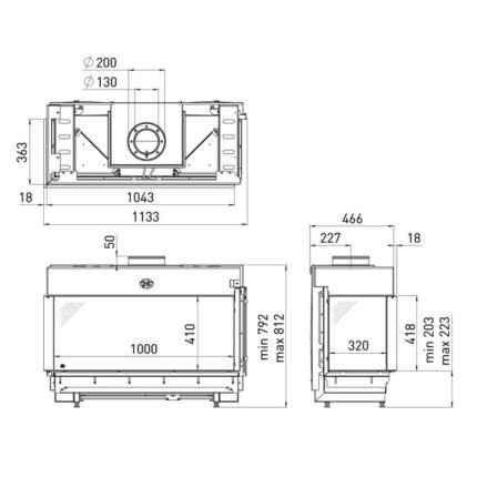 Spartherm DRU Metro 100XT/2-41 RCH Gas-Kamineinsatz G20 / Links / Ceraglas / Clear View