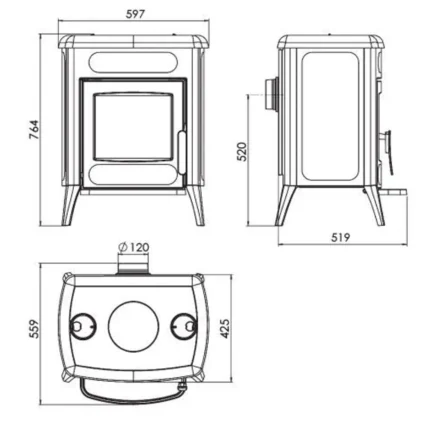 Plamen Gusskaminofen Amity 3 mit Herdplatte und 8 kW